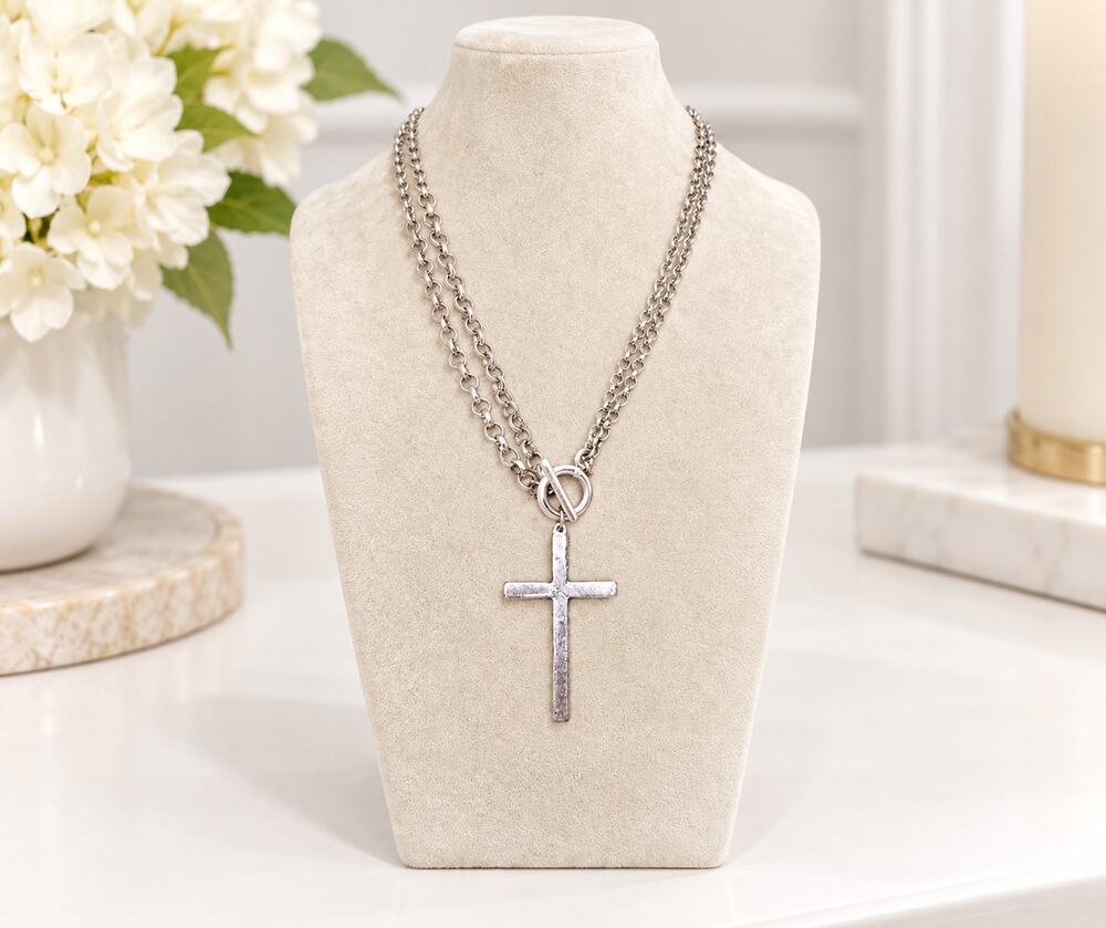 Pomina Silver Multi Strand Toggle Cross Necklace New